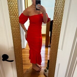 Venus Orange Off the shoulder dress